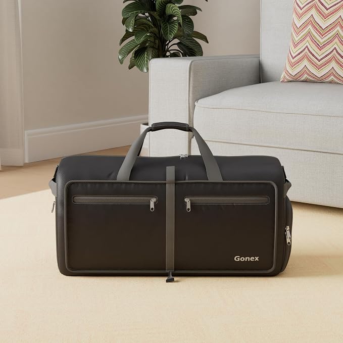 Gonex Foldable Travel Duffle Bag, Lightweight with Shoe Compartment | 210D Nylon, Water-Repellent, Folds Compact, Multiple Pockets, Luggage Sleeve, Travel & Weekend Use, 40L, Black - Image 2
