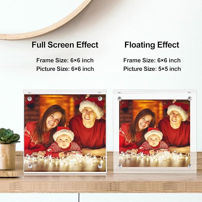 Boxalls 6x6 Acrylic Picture Frames - 5 Pack, Clear Frameless 6x6 Inches Photo Frames with Magnetic, Double Sided Transparent Desktop Frame(5 Pack) - Image 4