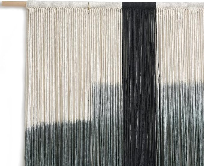 Macrame Wall Hanging Grey Dip Dye Large Boho Fiber Wall Art Decor 57"W*35"L | Neutral Wall Hanging, Handmade Yarn Art, Textured Fiber Decor, for Bedroom Wall Accent, Farmhouse Interior Style - Image 6