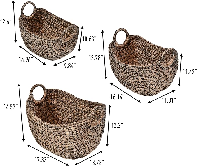 happimess Nellie 3-Piece Hyacinth Boat Wicker Storage Baskets 17", Brown | Farmhouse Classic Handwoven Nesting Design, Integrated Handles, Decor For Living Room Bedroom Nursery, Toy Blanket Organizers - Image 2