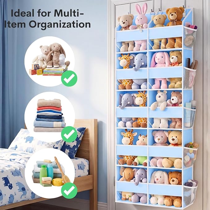 Blue Over the Door Organizer 5 Tiers, Extra Large Behind Door Storage of 10 Compartments, 80 lbs Weight Capacity Hanging Storage Organizer with Clear Window Kids Toys, Shoes, Diapers, Room storage - Image 6