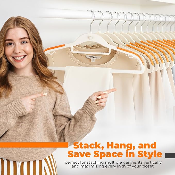 Plastic Hangers 100 Pack, Cascading Slim Space Saving Clothing Hangers with 360° Rotating Hook, Non Slip Clothes Hangers for Sweater Shirt, Heavy Duty Coat Hanger with Inner Hook for Closet, White - Image 7