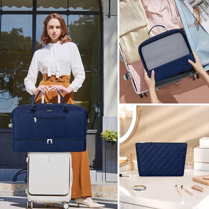 ITIEZY Weekender Bag for Women 21.5" Travel Duffel Large Carry On Bag 3PCS | Nylon Duffel Bag with Waterproof Shoe Compartment, Crossbody Bag and Toiletry Bag, Travel Weekend Hospital Overnight Gym Bag - Image 2