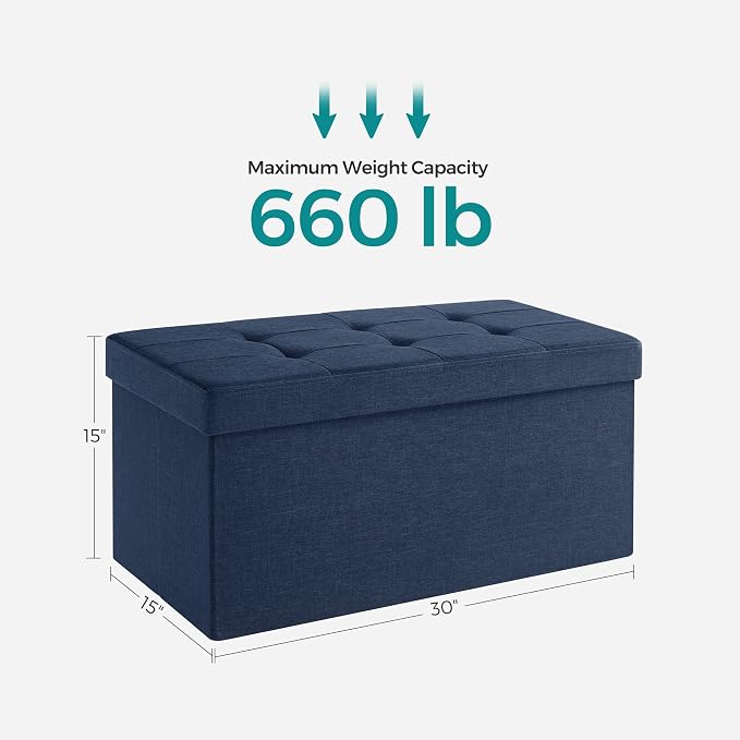 SONGMICS MAZIE Collection - 30 Inches Folding Storage Ottoman Bench, Ottoman Foot Rest, End of Bed Bench, Storage Chest, Load 660 lb, for Living Room, Bedroom, Entryway, Midnight Blue ULSF47IN - Image 3