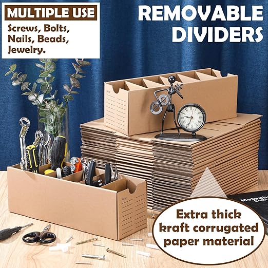 Teenyyou 30 Sets Cardboard Parts Bins Boxes Kraft Cardboard Storage Bins with Dividers for Parts Shelves Stem Project Online Store Inventory Organized(Brown,12 x 4 x 4 Inches) - Image 4