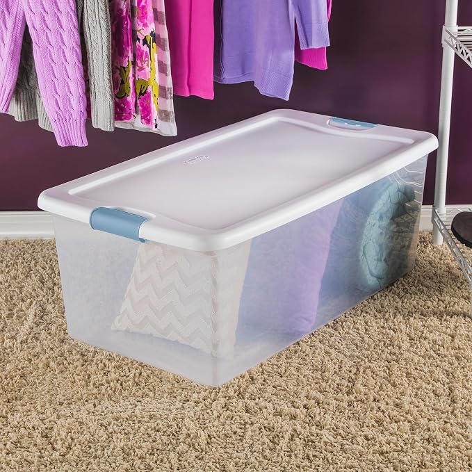 Sterilite 16-Pack Latching Box, Under Bed Storage Bins with Lids, Clear Plastic, 106 Quart - Heavy-Duty Organizing Containers for Closet, Bathroom, and Office - Image 5