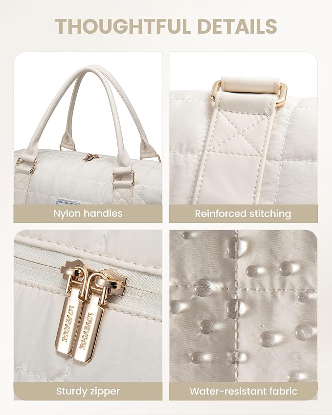 LOVEVOOK Large Duffle Bag for Travel, Puffer Weekend Bags for Women Travel Tote, Carry on Duffel Bag for Airplanes, 18 Inch Personal Item Bag Gym Bag Women, Beige - Image 6