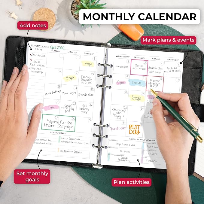 Clever Fox Weekly Planner Binder, Undated Daily A5 Eco Leather Black | 7 x 10 in with A5 pages, mini 3 ring portfolio organizer, work time manager, day runner, agenda book with monthly calendars - Image 4