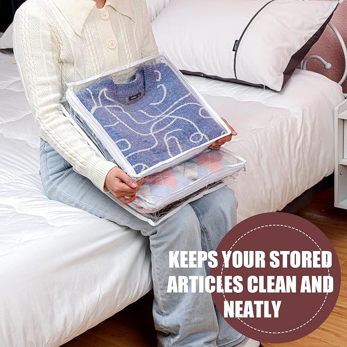 6pcs Clear Zippered Storage Bag Plastic Individual Sweater Storage Bag with Zipper Label Closet Clothing Organizer for Blanket Clothes Bed Sheet Comforter Quilt Pillow(14.2 x 12 x 3.2 Inch) - Image 4