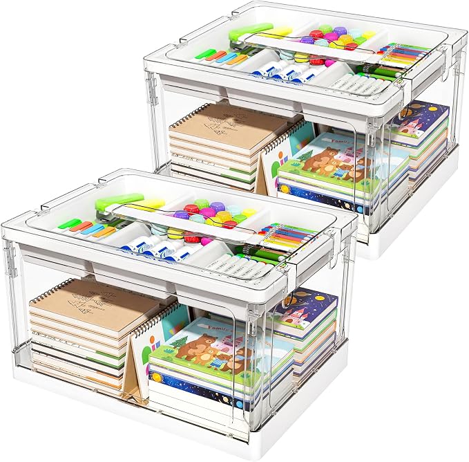24QT 2Packs Clear Craft Organizers and Storage with Trays | Art Supply Organizer and Storage, Craft Storage Box with Lid for Beads, Markers, Coloring Books, Sewing, Playdoh and Tools by Unknown