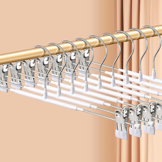 Pants Hangers with Clips Skirt Hangers 16 Inch 20 Pack, White | Non-Slip,Adjustable metal clips,Space-Saving,Heavy duty, for pants/skirt/dress/trousers/jeans/shorts/Clothes,Women,men by HWAJANClothesOrganizer