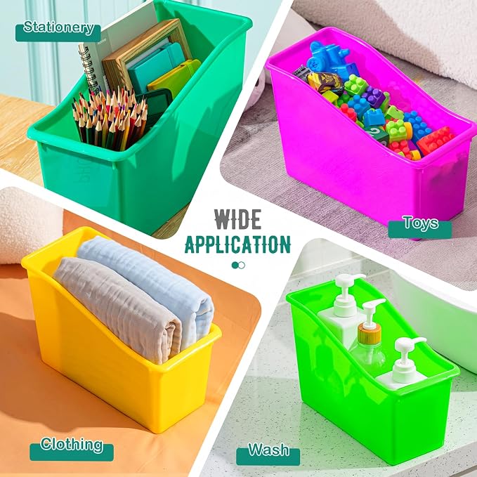 Geetery 50 Pcs Book Bin for Classroom with Labels Stackable Plastic Organizing Bins 11.5 x 5.4 x 7.5 in Book Holders Storage Bins Box Baskets for Classroom Library Home (Bright Color) - Image 5