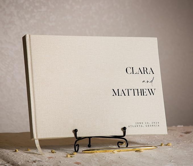 Personalized Guest Book - 11.5" x 8.5" Premium Custom Guest Signing Book with Bookmark and Blank Pages for Wedding Reception Table Decoration Engagement Birthday Party Event, Cream - Image 6