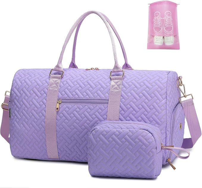 Duffle Bag for Travel, Weekender Bag with Shoe Compartment, Carry On Overnight Bag for Women with Toiletry Bag, Gym Bag with Wet Pocket, Hospital Bags for Labor and Delivery Beige by BAVERGE