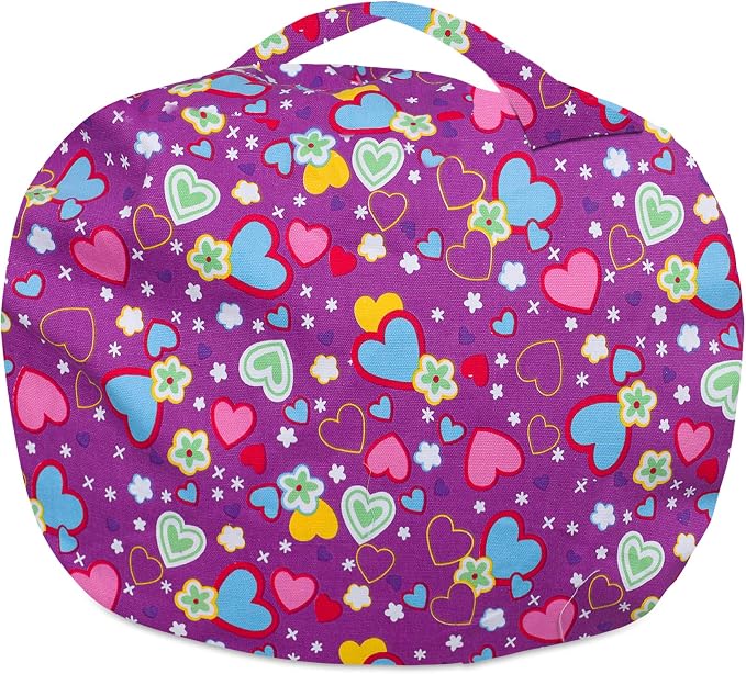 Posh Creations Stuffable Kids Stuffed Animal Storage Bean Bag Chair Cover - Childrens Toy Organizer, Large-38 - Canvas Multi-Colored Hearts on Purple - Image 6