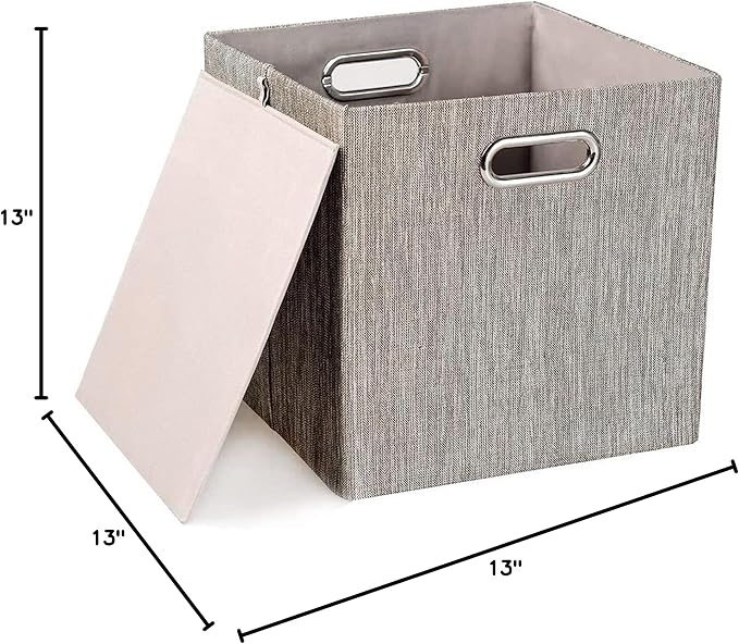 Posprica 3X Thicker Fabric Storage Cubes 13 inch Collapsible Storage Bins for Organization, Cubby Storage Baskets for Organizing Shelf Cabinet Bookcase Boxes, Set of 4, Coffee - Image 8