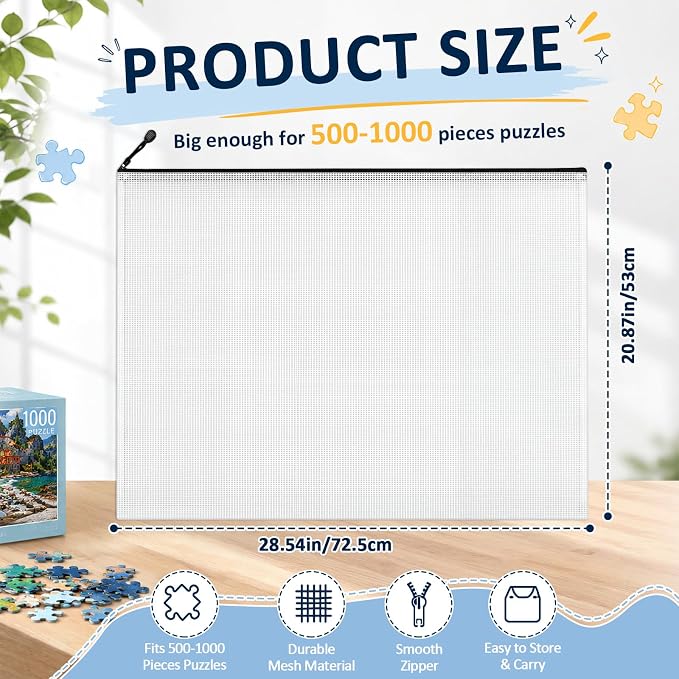 Feifeiya 20 Pack Large Puzzle Storage Bags, 28 x 21 in, Clear Mesh PVC | Zipper Pouches for Puzzles and Board Games, Reusable Storage, Easy Sorting, Clear Visibility, Office Files or Travel Use - Image 4