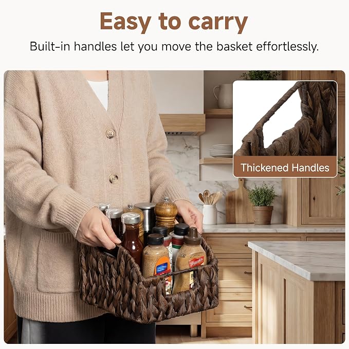 StorageWorks Pantry Baskets for Organizing, Handwoven Brown Baskets, 2-Pack | Water Hyacinth Pantry Baskets for Organizing, Wicker Baskets with Handles, Handwoven Wicker Storage Baskets for Shelves - Image 3