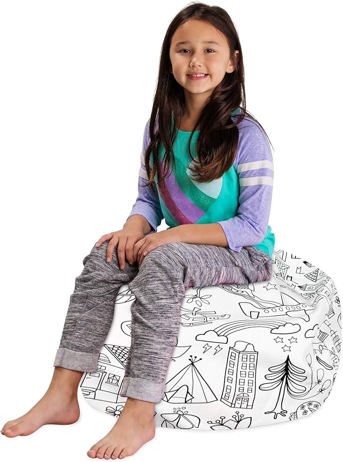 Posh Stuffable Kids Stuffed Animal Storage Bean Bag Chair Cover - Childrens Toy Organizer, Medium-27 - Canvas Coloring Fabric - Fun World - Image 3