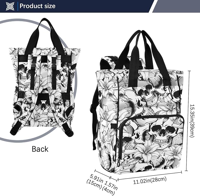 MNSRUU Diaper Bag Goth Skull White Diaper Bag Backpack Multifunction Travel Diaper Bag Tote Large Capacity Diaper Changing Backpacks for Moms Dads - Image 3