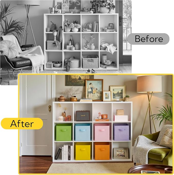 Cupic Cupid 6-Pack 11x11 Cube Storage Bins, Fabric Bins, Pastel Colors | Foldable, Reinforced Front Handle, Holds Toys, Stuffed Animals, Clothes and More, Fits Shelves, Playroom, Nursery, Cubby - Image 9