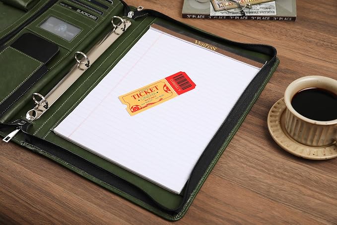 Green Leather Padfolio for Women/Men, Business 3 Ring Portfolio Binder, Personalized Zippered Organizer for A4 Notepad & 13-inch Laptop/Tablet - Image 5