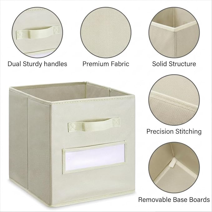 Storage Bins,13" Cube Storage Bin with Labels,10pcs,Beige | Fabric Storage Cubes for Shelves,13 Inch storage cube bins with 10 Labels Window Cards & a Pen. - Image 2