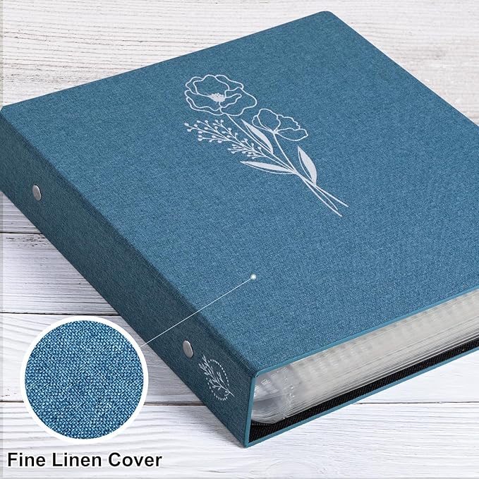 Lanpn Scrapbook Photo Album 12x12 2 Packs, Linen Cover Archival Acid Free Top Load 3 Ring Binder Folder Photo Book 12 x 12 with 30 Plastic Sleeves 60 Pages Blue - Image 3