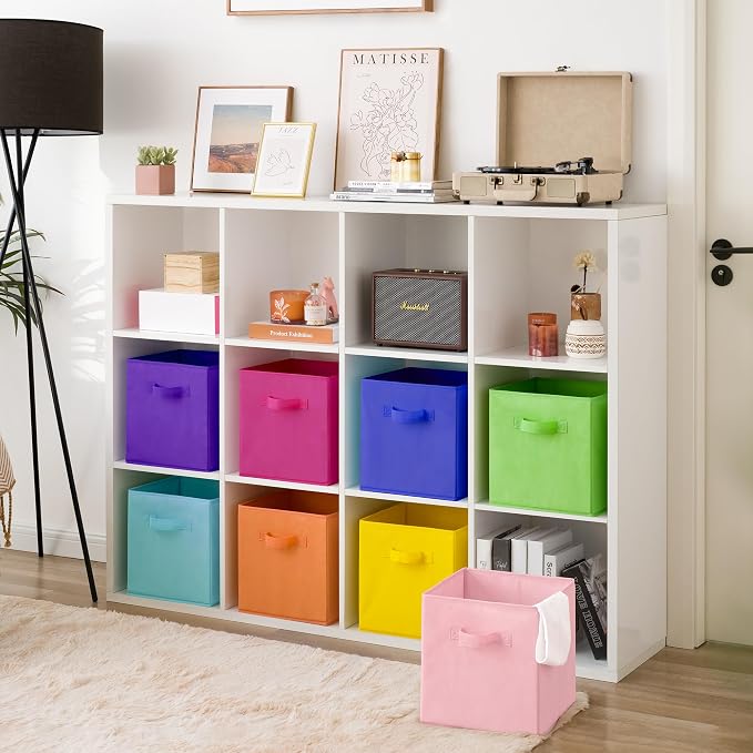 GRANNY SAYS 11 Inch Cube Storage Bins, Cube Organizers, Rainbow, 8-Pack | Collapsible Storage Boxes with Thickened Base Plate, Sturdy Handles, Decorative Baskets for Shelves, Closet - Image 3