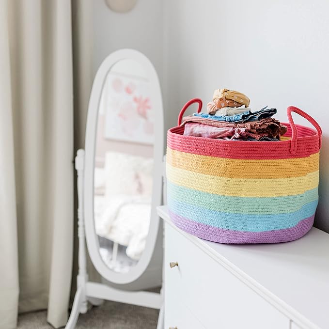 Extra Large Storage Basket + Set of 3 Baskets for Decor - RAINBOW - Image 6