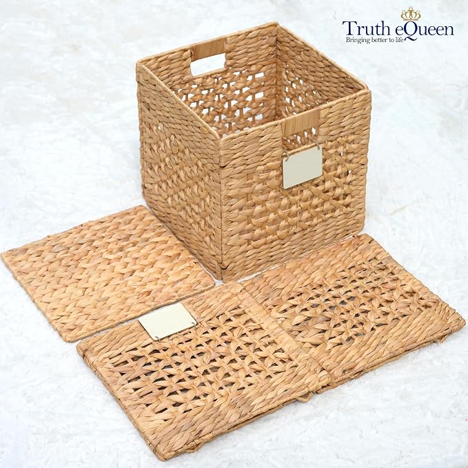 Water Hyacinth Storage Baskets For Shelves, 12x12 Cube Storage Organizer, Square Wicker Basket, Cube Organizer, Woven Basket, Canastas Para Organizar, Cestas Para Baskets For Shelveszar, 2 Pcs - Image 3