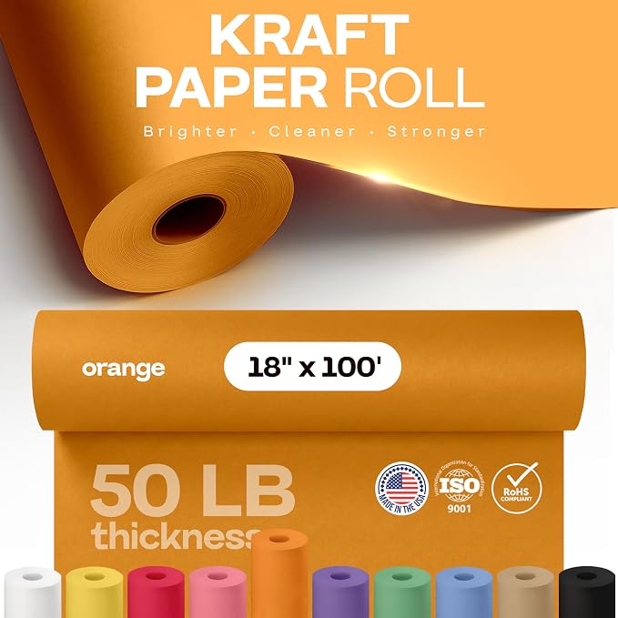 18" x 1200" (100 ft) Orange Kraft Paper Roll - USA-Made Quality Orange Craft Paper for Gift Wrapping, Kids' Arts & Crafts, School Projects - Natural Material 50lb Thickness by IDL Packaging - Image 3