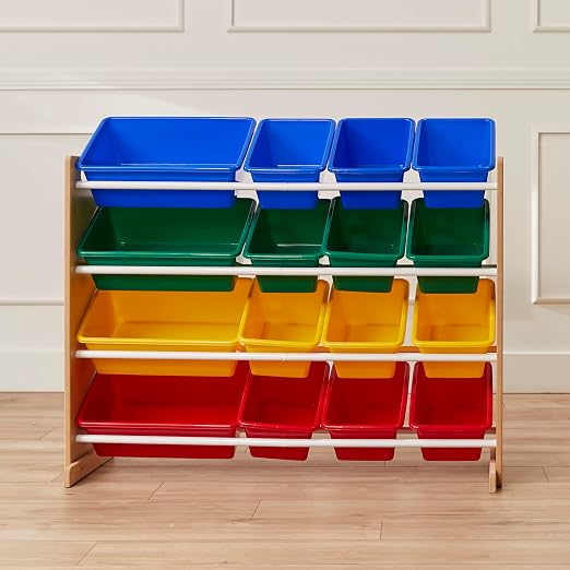 ECR4Kids 4-Tier Organizer with 16 Bins, Toy Storage, Natural/Primary | Durable plastic bins, MDF panels, steel frame, GREENGUARD Gold Certified, 60 lb capacity, anti-tip kit, playroom/classroom - Image 11