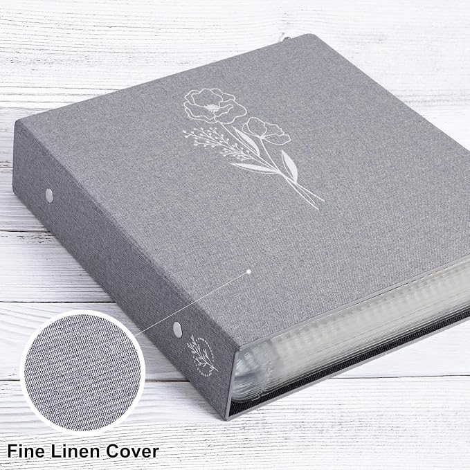 Lanpn 10x10 inch Scrapbook Photo Album, Linen Cover Archival Acid Free Top Load 3 Ring Folder Binder Photo Book 10 x 10 with 30 Plastic Sleeves 60 Pages (Grey) - Image 3