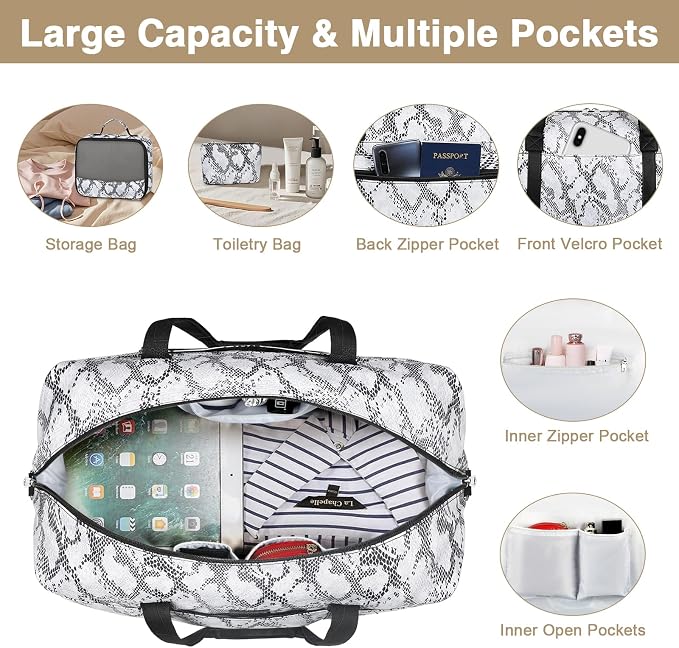 Weekender Bags for Women, 21" Travel Duffle Bag with Shoe Compartment | 3PCS Carry On Overnight Large Duffel Bag with Crossbody Bag and Toiletry Bag for Weekend Travel Gym Hospital Business Trip - Image 6