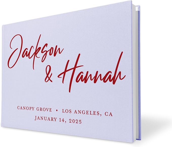 Personalized Wedding Guest Book w/Names, Date, and Address, Custom Hardcover Guest Book for Wedding Reception, Blank Pages for Signing - Lavender by Follow