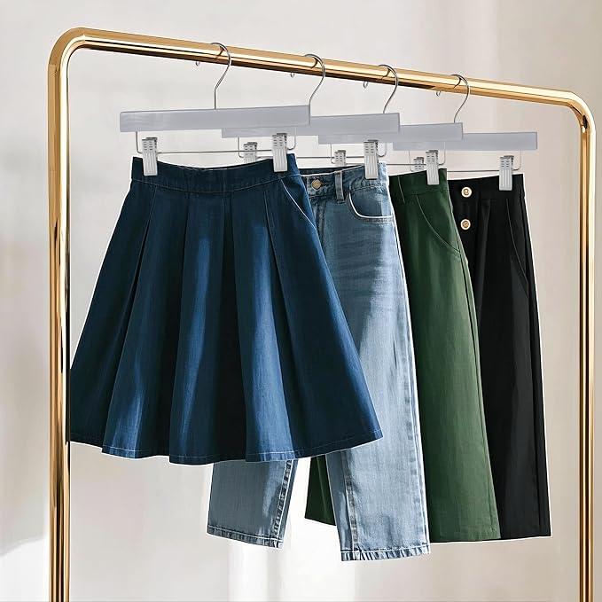Quality Hangers Wooden Pants Hangers - 10-Pack Swivel Hook Cloth Hanger Set - Lotus Wood Skirt, Pant, Shorts and Slack Hangers with Adjustable Clip – Gray Clothing Hanger (Gray, 10) - Image 6