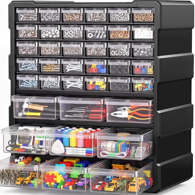 Drawer Organizer Craft Organizers and Storage with Dividers Labels Thicker | Small Parts Organizer Storage Hardware Screws Nuts Bolts Building Bricks Teacher Toolbox Charms Beads Scrapbook with Labels by SSRTK