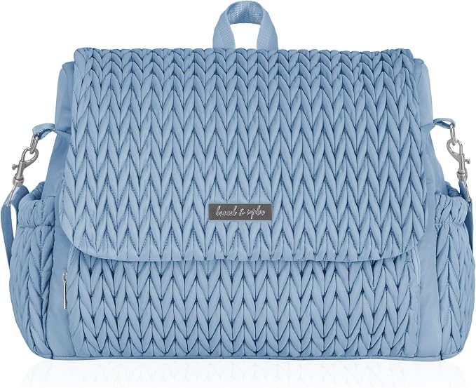 Hannah & Sophia Belle Convertible Baby Diaper Backpack & Bag in Moonmist Blue, Large Size, Dual Sided Water Resistant Changing Mat Included, Detachable Shoulder Straps, Easy To Use | Waterproof Changing Pad, Spacious, Multiple Pockets & Insulated Bottl... by HannahSophia