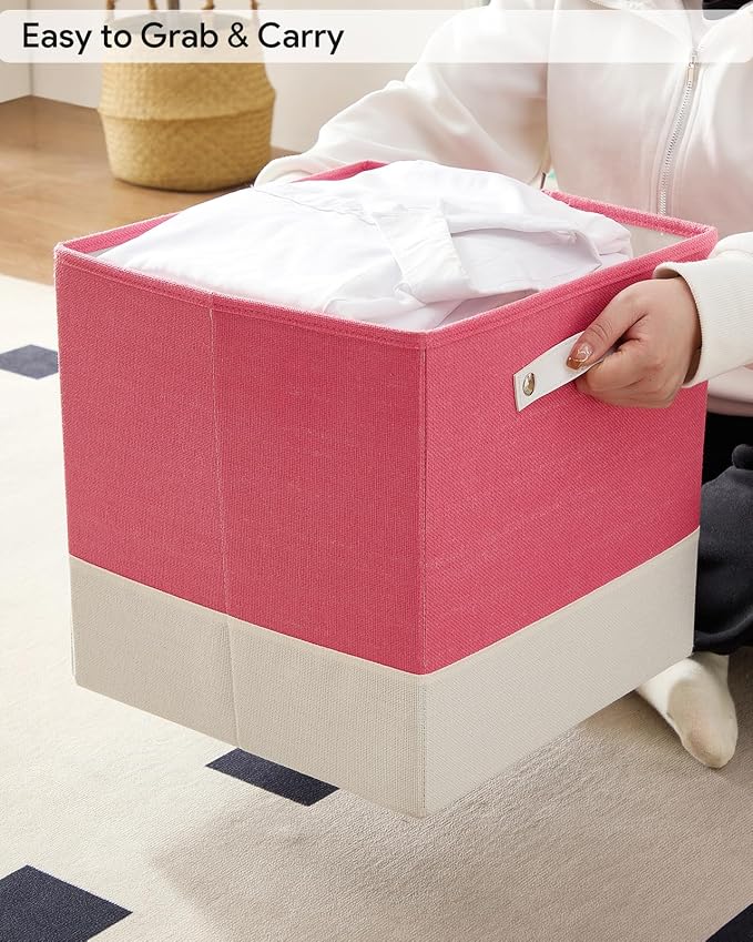 Cube Storage Bins | 11.8"x11.8"x9.8", Macaron & White, 6 Pack | Multi-Size | 2X Thick Support Board | Vegan Leather Handles | 7.7 oz/yd² Fabric | 12"x12" Drawer Insert Basket - Image 6