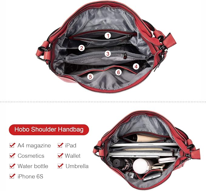 Hobo Crossbody Bag for Women, Designer Shoulder Purse Handbags - Image 7