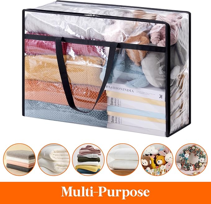 Lifewit 3 Pack Clear Clothes Storage Bags, 75L Plastic Blanket Storage Bag, Vinyl Foldable Moving Bags with Zipper, Closet Organizers and Storage Containers for Bedding, Duvet, Comforter - Image 5