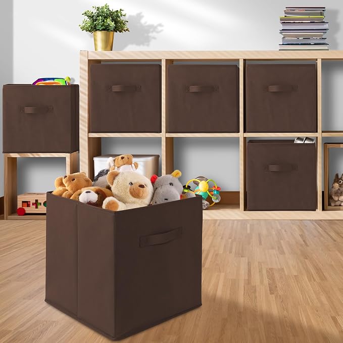 Casafield Set of 12 Collapsible Fabric Cube Storage Bins, Brown - 13" Foldable Cloth Baskets for Shelves, Cubby Organizers & More - Image 5