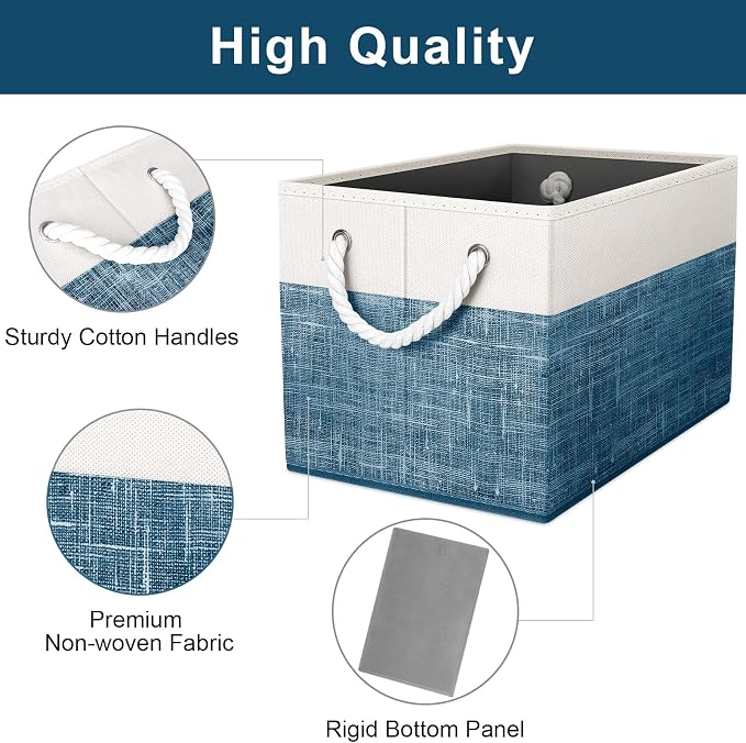 Storage Bins 8-Pack, Foldable Storage Baskets for Organizing Toys, Books, Shelves, Closet, Large Storage Box with Rope Handles, Sturdy Organizer Bins, White & Blue - Image 3
