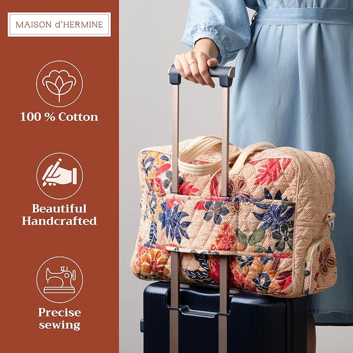 Maison d' Hermine Weekender Bags for Women Cotton Quilted Duffel Overnight Luggage Weekend Bag for Men Gym Gifts Travel | Overnight Luggage Weekend Bag for Men Gym Sports Gifts Duffle bag Business Travellers Trip Spring Summer - Image 3