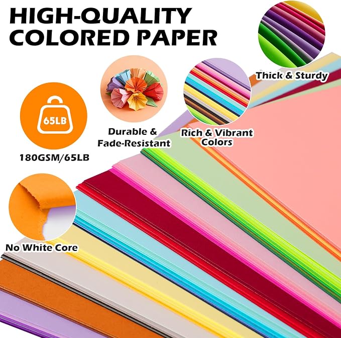 TUXIYA 720 Sheets 8.5" X 11" Colored Cardstock, 80 Colors Card Stock | 180GSM/65LB 80 Assorted Colors Construction Paper Printer Paper for Printing, Card Making, DIY Crafts, School Supplies,Party - Image 4