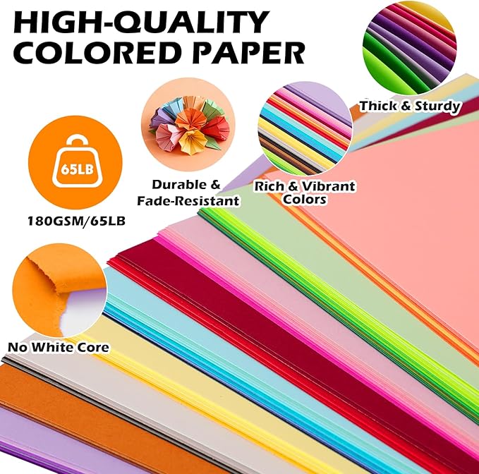 TUXIYA 400 Sheets 8.5" X 11" Colored Cardstock, 80 Colors Card Stock | 180GSM/65LB 80 Assorted Colors Construction Paper Printer Paper for Printing, Card Making, DIY Crafts, School Supplies,Party - Image 4