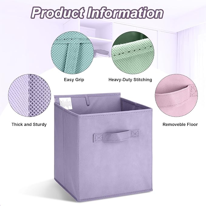 Hillban 24 Pcs Storage Cubes 11'' Collapsible Storage Bins Bulk Fabric Cubes Basket with Dual Handles Organizer Cube for Closet Toy Classroom Shelf Room (Solid Style,Pastel) - Image 3