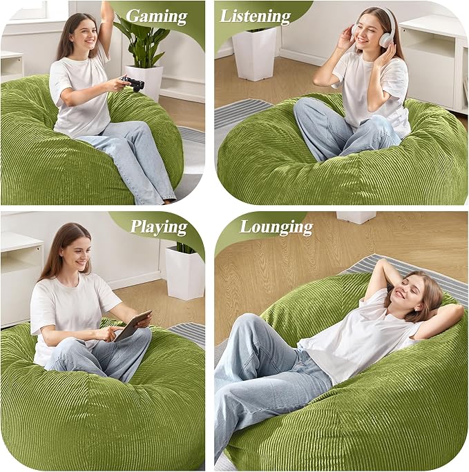4FT Bean Bag Chair for Adults,Large Teardrop Beanbag with Filler | Beanbag Chair with Memory Foam Filled,Bean Bags with Handy Handle&Machine Washable Cover for Living Room,Bedroom-Green - Image 6