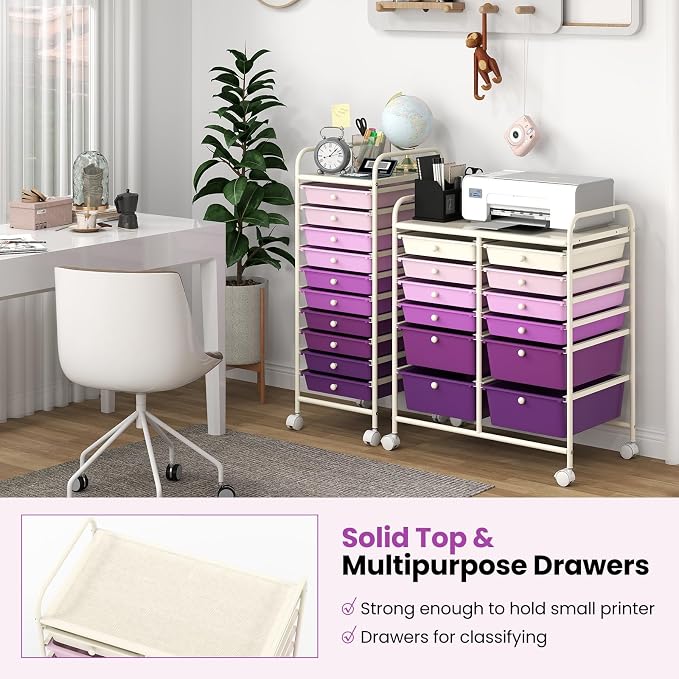 Giantex 12 Drawers Rolling Storage Cart, Classroom Organizers with Wheels for Tools Scrapbook Craft Paper Teacher Office School Supplies (Purple Gradient) - Image 4